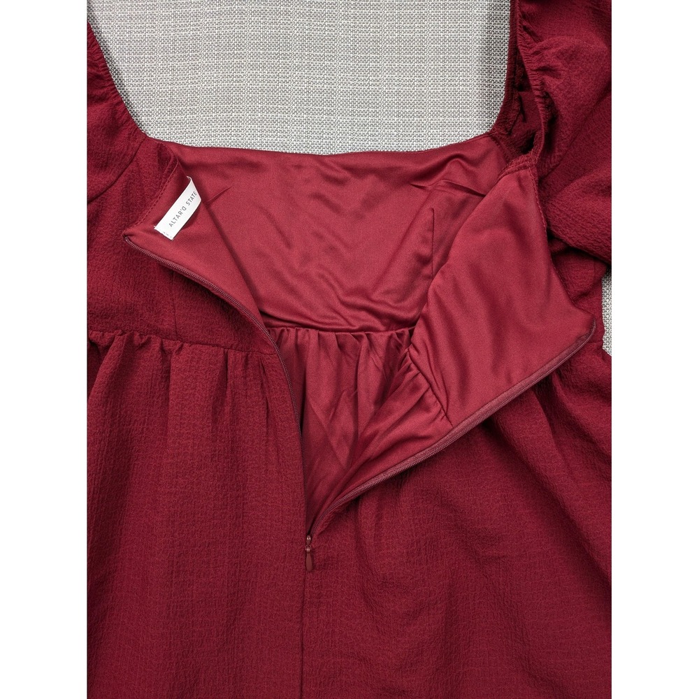 Altar'd State Dress Womens Large Red Square Neck Puff Sleeve Fit & Flare Mini - Picture 13 of 16